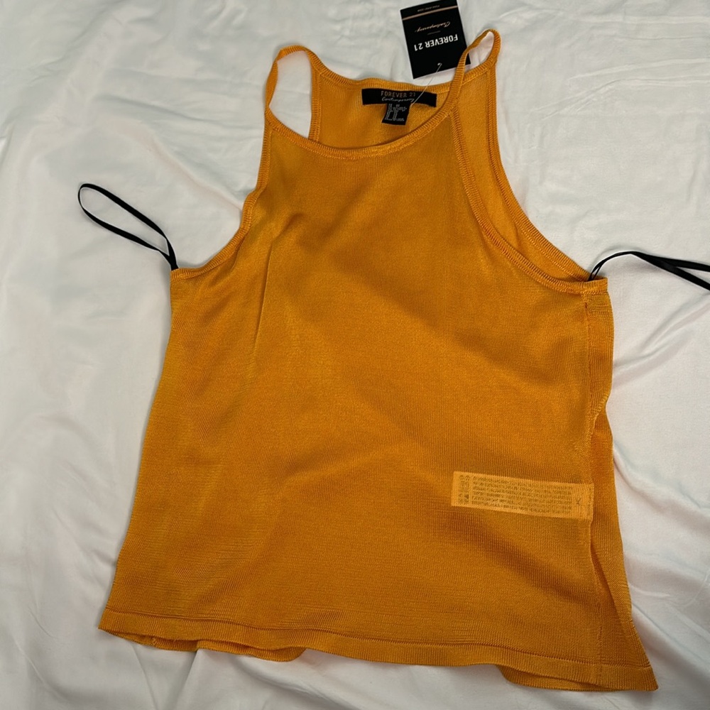 Forever 21 tank top size XS sheer fabric golden mustard